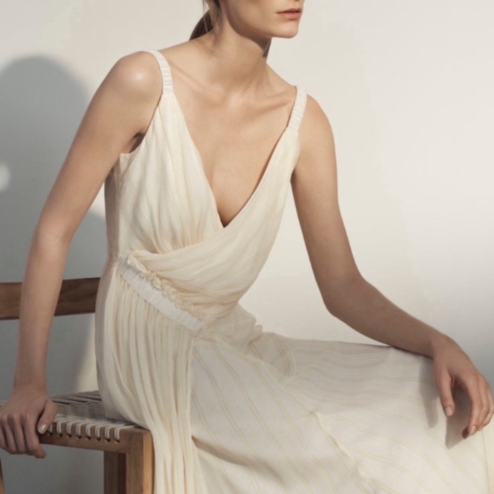 JASON WU GREY Silk Wrap Dress Chiffon Pleated Midi Elegant Sleeveless V Neck 8